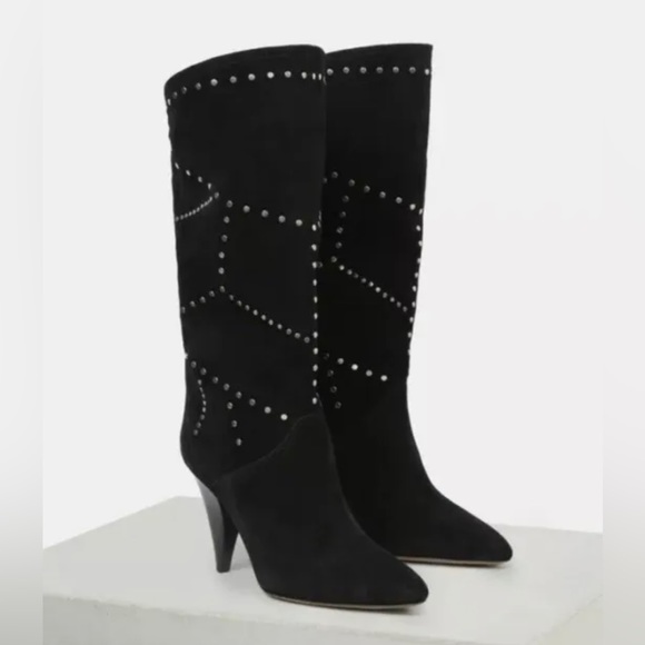 ISABEL MARANT
Lestee Black Suede Silver Studded High Heel Slouch Boot 40/10 US - Picture 3 of 6